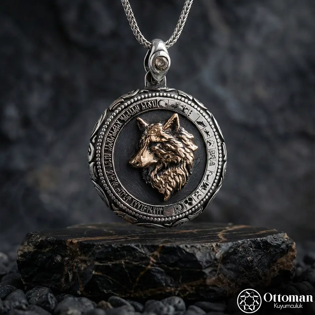 Personalized Grey Wolf Silver Medallion Necklace