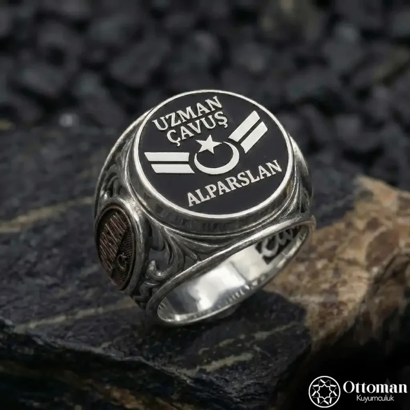 Uzman Çavuş İsimli Gümüş Erkek Yüzük