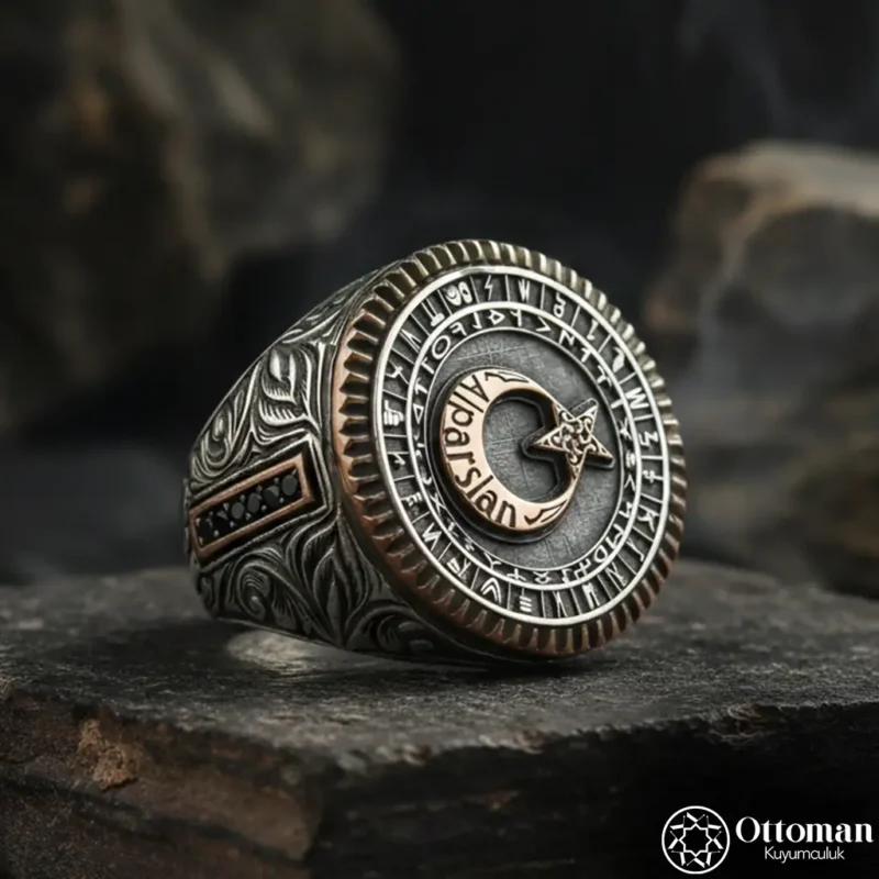 İsimli Ay Yıldızlı Bozkurt Gümüş Yüzük