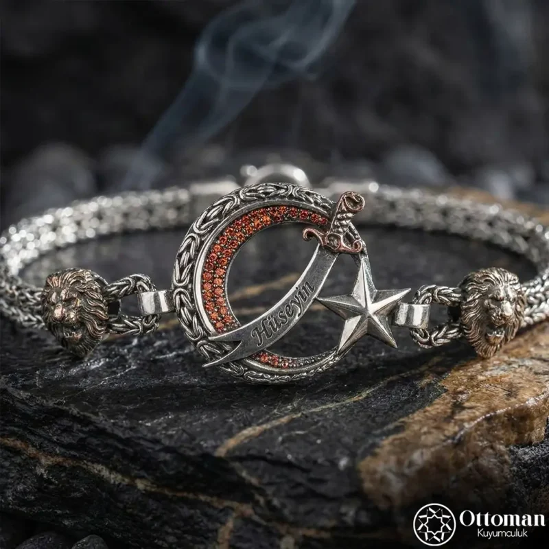 Ay Yıldızlı Kılıçlı Gümüş Bileklik