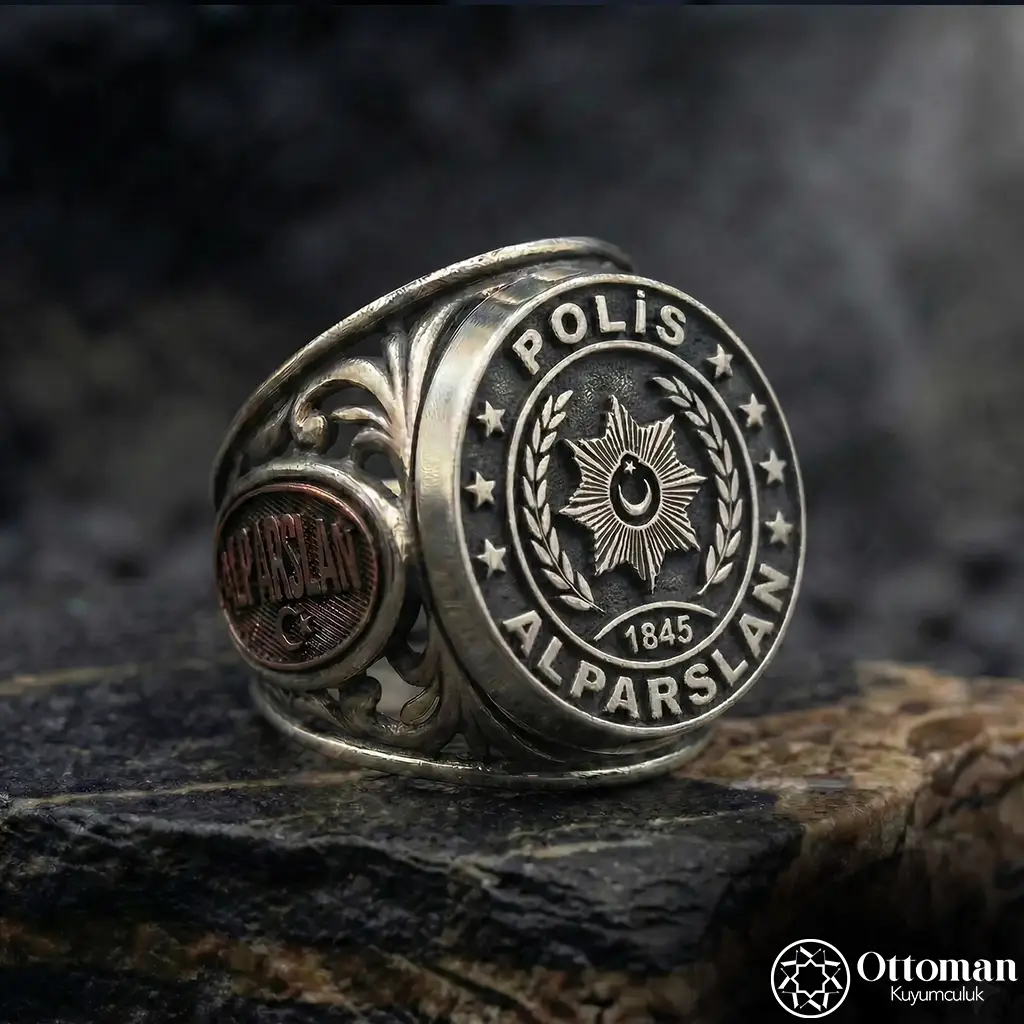 Polis Crested Silver Men's Ring