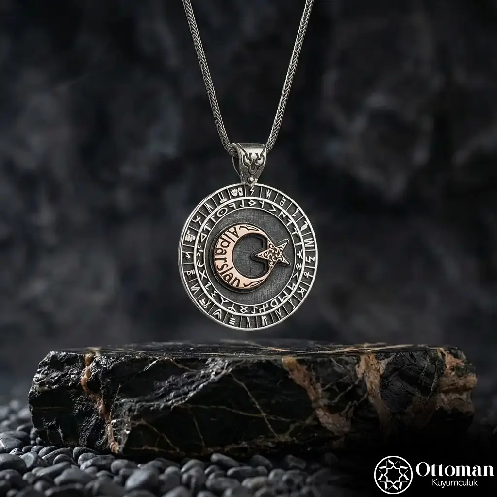 Personalized Star and Crescent Grey Wolf Silver Necklace