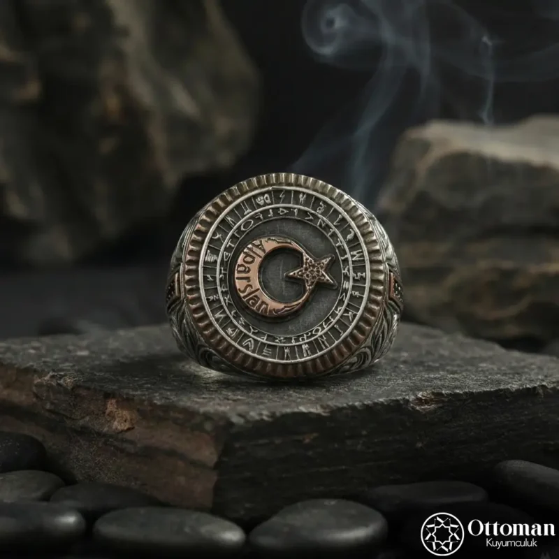 İsimli Ay Yıldızlı Bozkurt Gümüş Yüzük