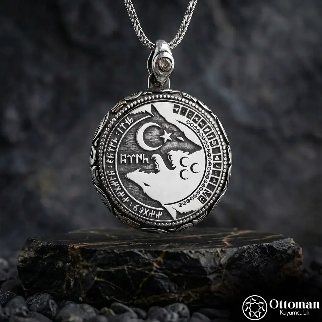 Grey Wolf Silver Men's Medallion Necklace