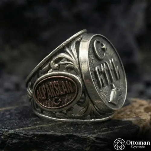 Türk Yazılı Ay Yıldızlı Bozkurt Gümüş Yüzük
