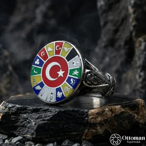 16 Türk Devleti Bayraklı Gümüş Yüzük