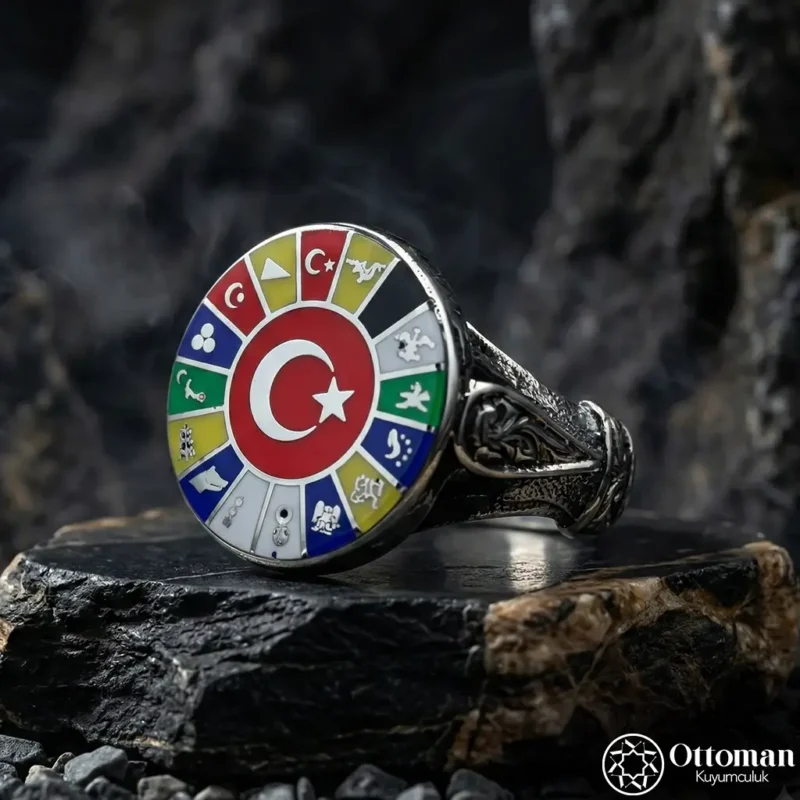 1 16 Türk Devleti Bayraklı Gümüş Yüzük