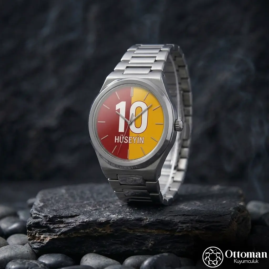Yellow Red Silver Dial Wristwatch