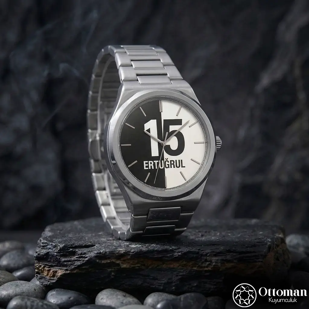 Black White Silver Dial Wristwatch