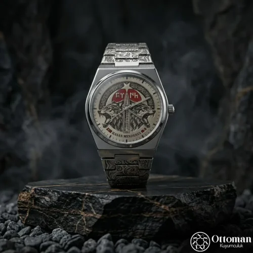 2 Gravürlü İntikam Gümüş Kadranlı Kol Saati