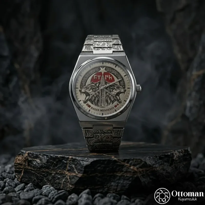 2 Gravürlü İntikam Gümüş Kadranlı Kol Saati