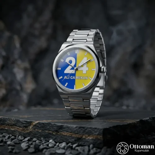 Sarı Lacivert Gümüş Kadranlı Kol Saati