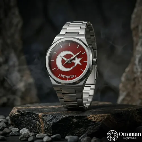 Ay Yıldızlı ve İsimli Gümüş Kadranlı Kol Saati