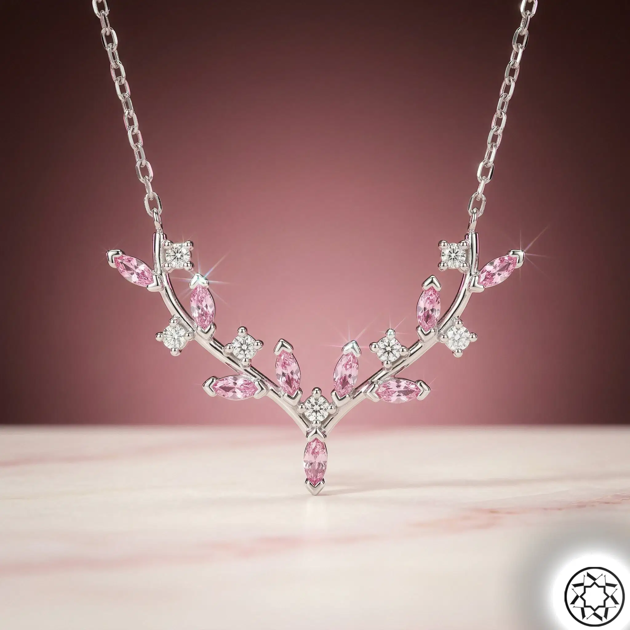 Deer Antler Pink Stone-set Silver Necklace