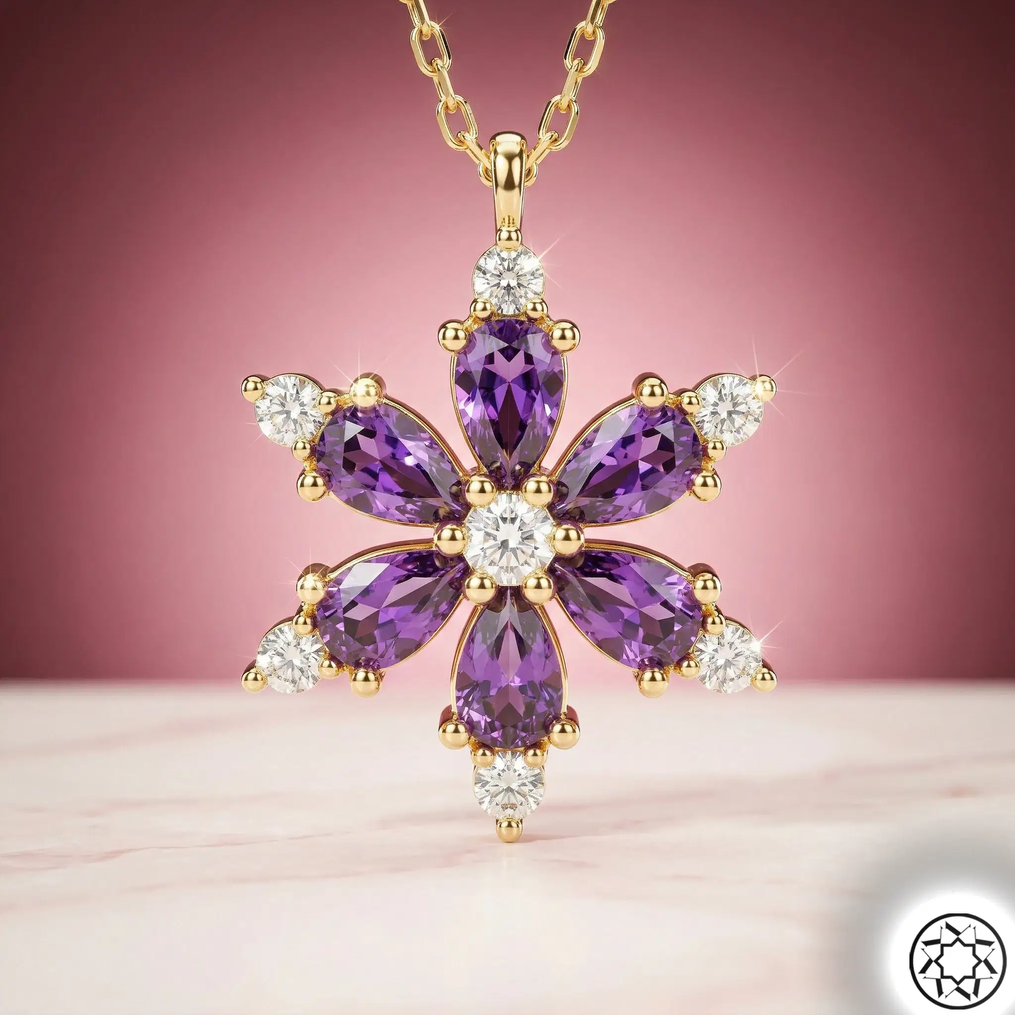 Gold Gilded Purple Lotus Flower Silver Necklace