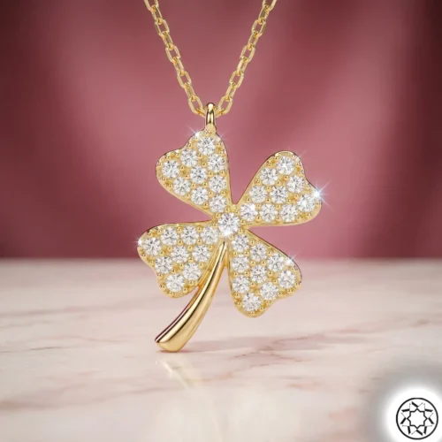 Altın Yaldızlı Yonca Modeli Gümüş Kadın Kolye