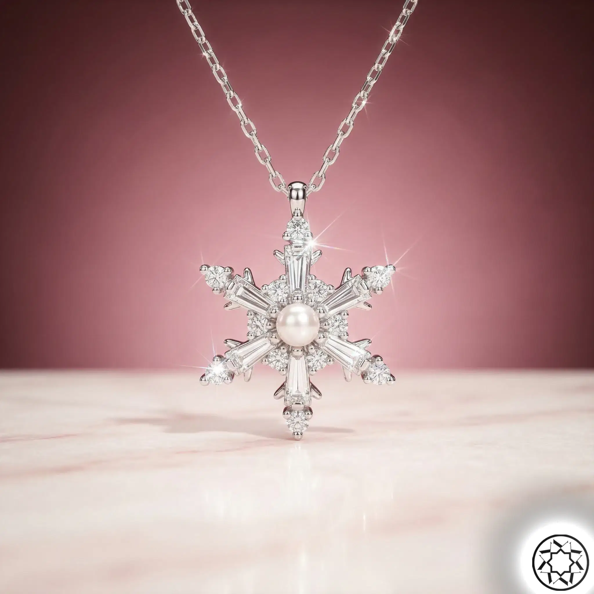 Pearl Snow Flake Women's Silver Necklace