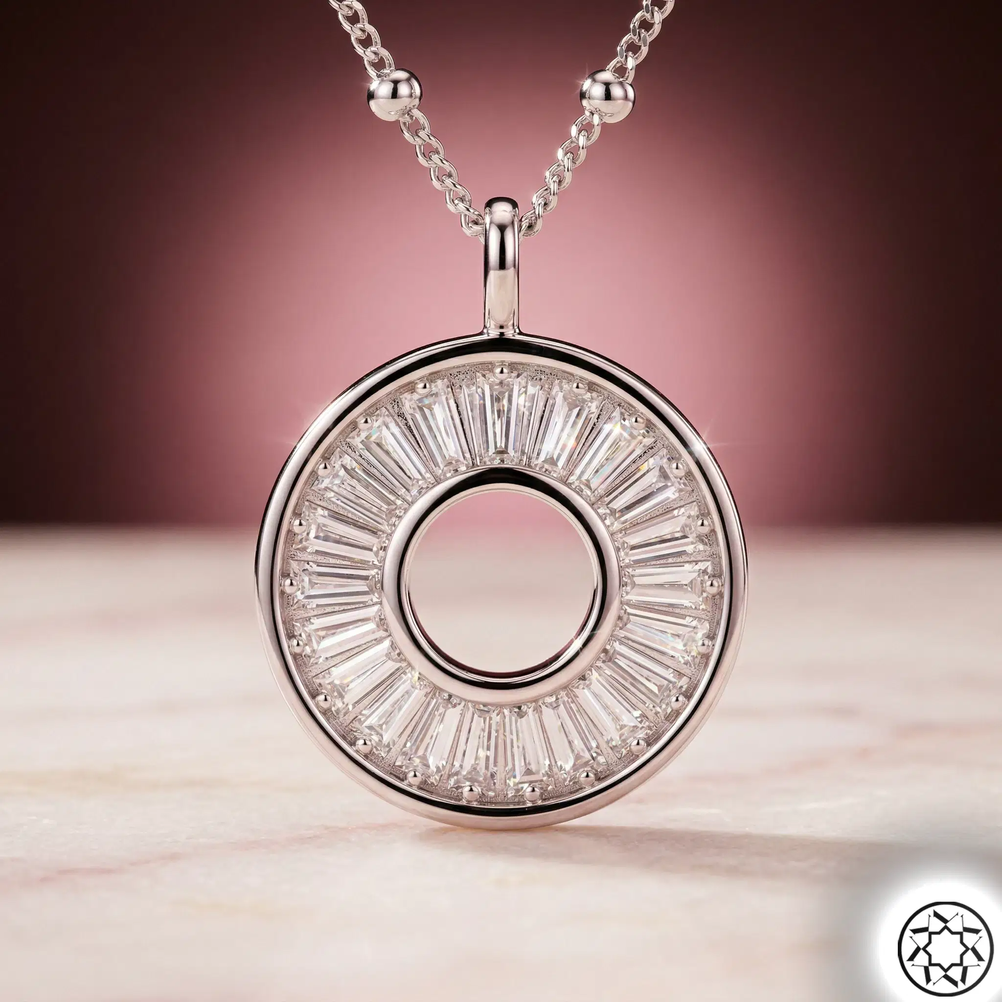 925 K Baguette Stone-set Hoop Women's Silver Necklace