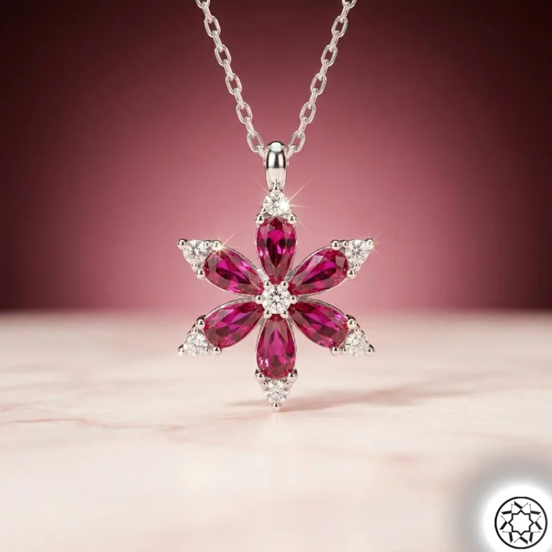 Kırmızı Çiçek Kadın Gümüş Kolye