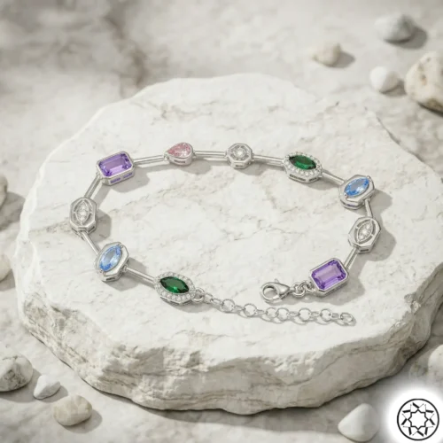 Gemini_Generated_Image_8envjk8envjk8env Renkli (Mix) Taşlı Kadın Gümüş Bileklik Modeli