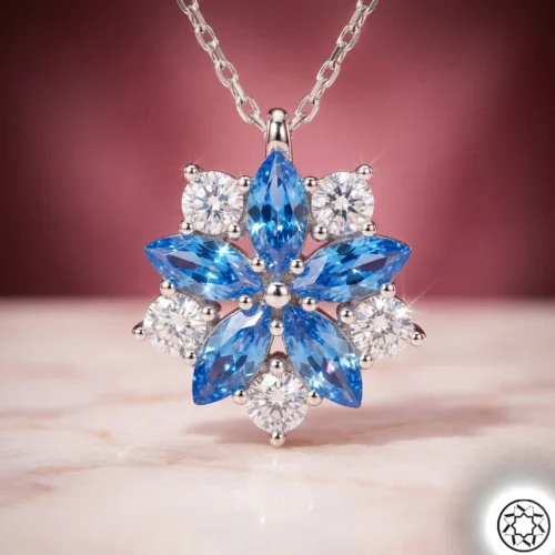 Turkuaz Çiçek Kadın Gümüş Kolye Modeli