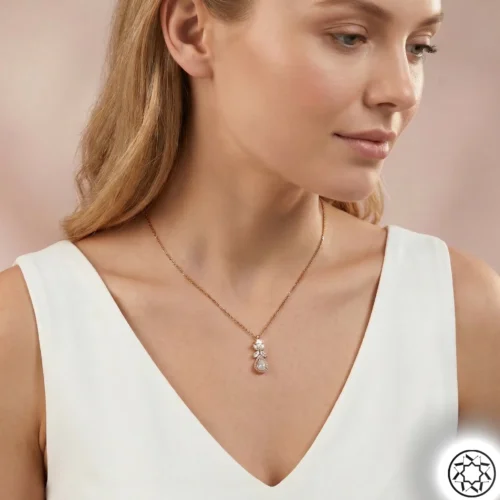 Gemini_Generated_Image_8o0e4b8o0e4b8o0e Rose Çiçek ve Damla Kadın Gümüş Kolye