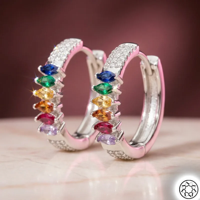 Mix Taşlı Kadın Gümüş Halka Küpe