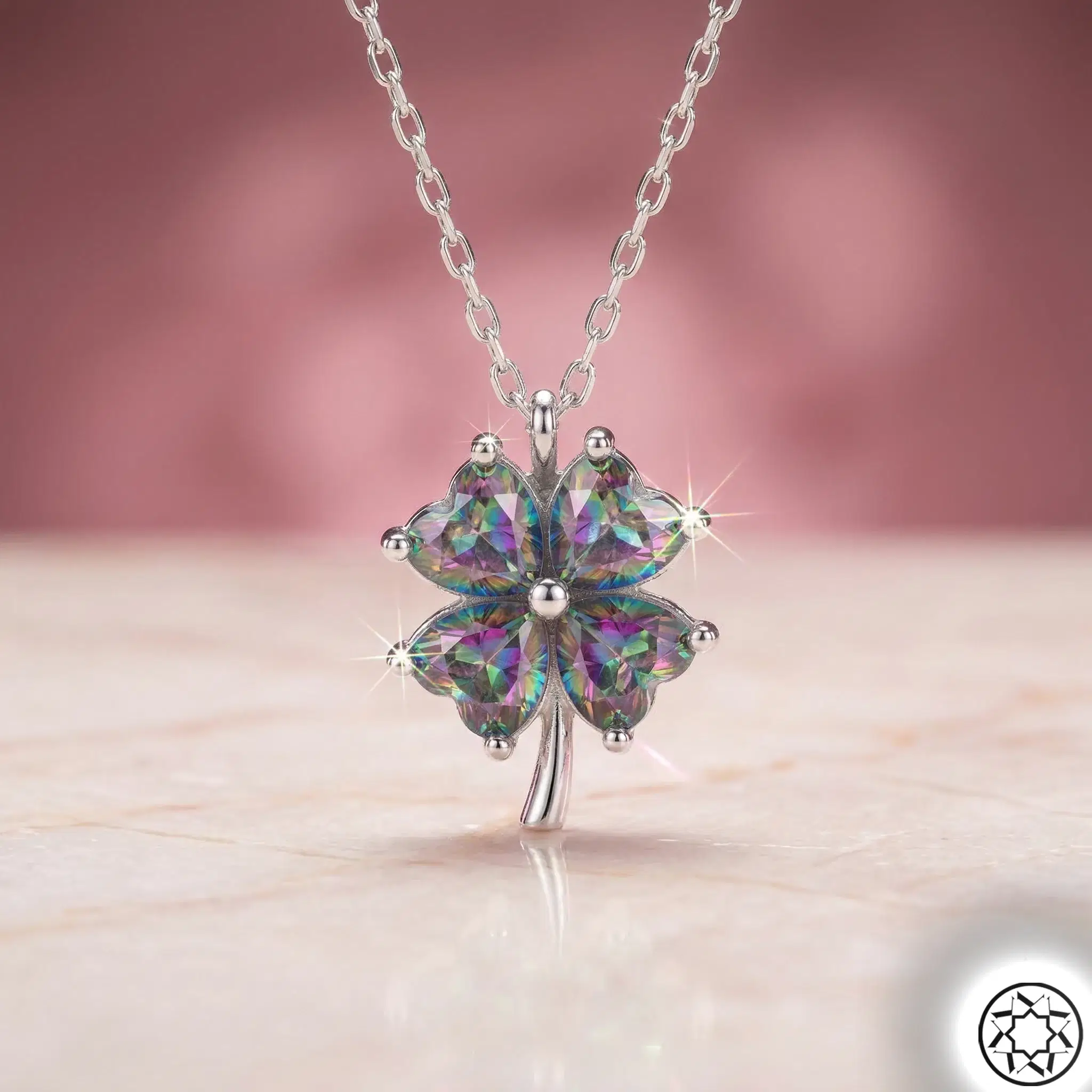 925 K Silver Mistik Topaz Stone-set Clover Women's Necklace