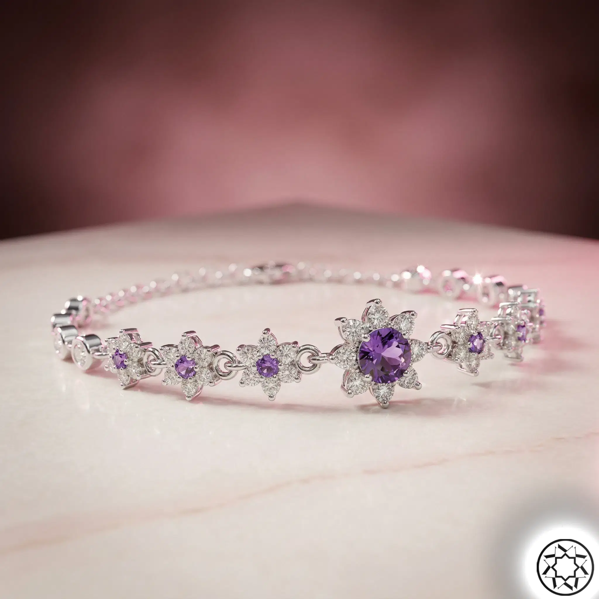 Purple Lotus Flower Love Sun Women's Silver Bracelet