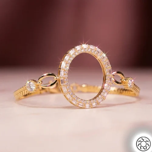 Altın Yaldızlı Yarım Altın Takmalı Kadın Gümüş Bileklik