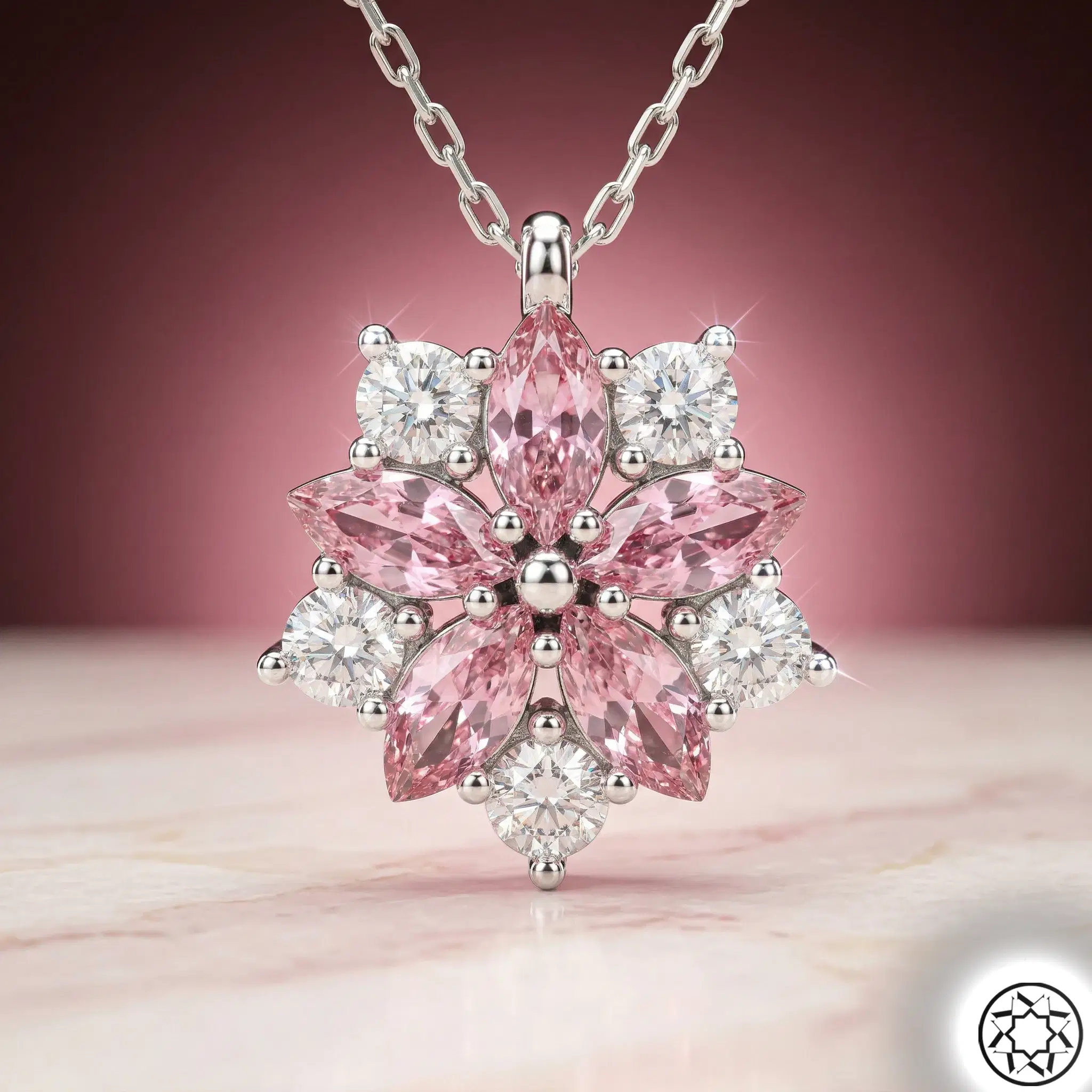 Pink Flower Women's Silver Necklace