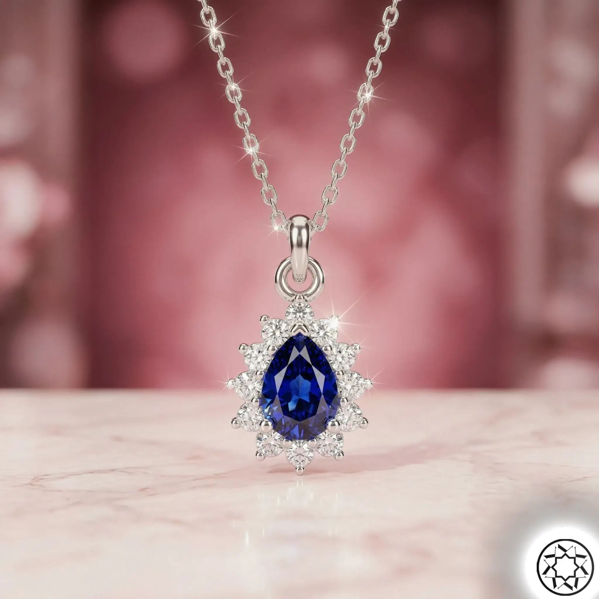 Navy Stone-set Drop Women's Silver Necklace