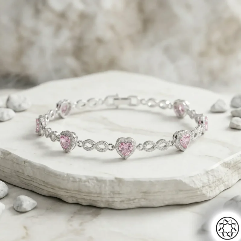 Tamtur Sonsuzluk ve Pembe Kalp Kadın Gümüş Bileklik