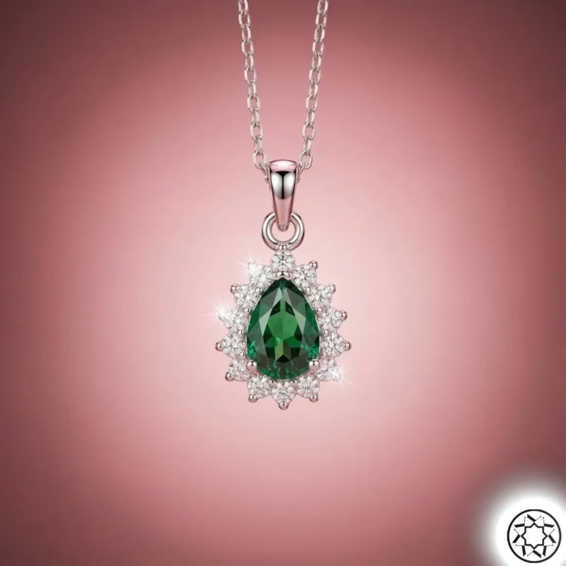 Yeşil Taşlı Damla Modeli Kadın Gümüş Kolye