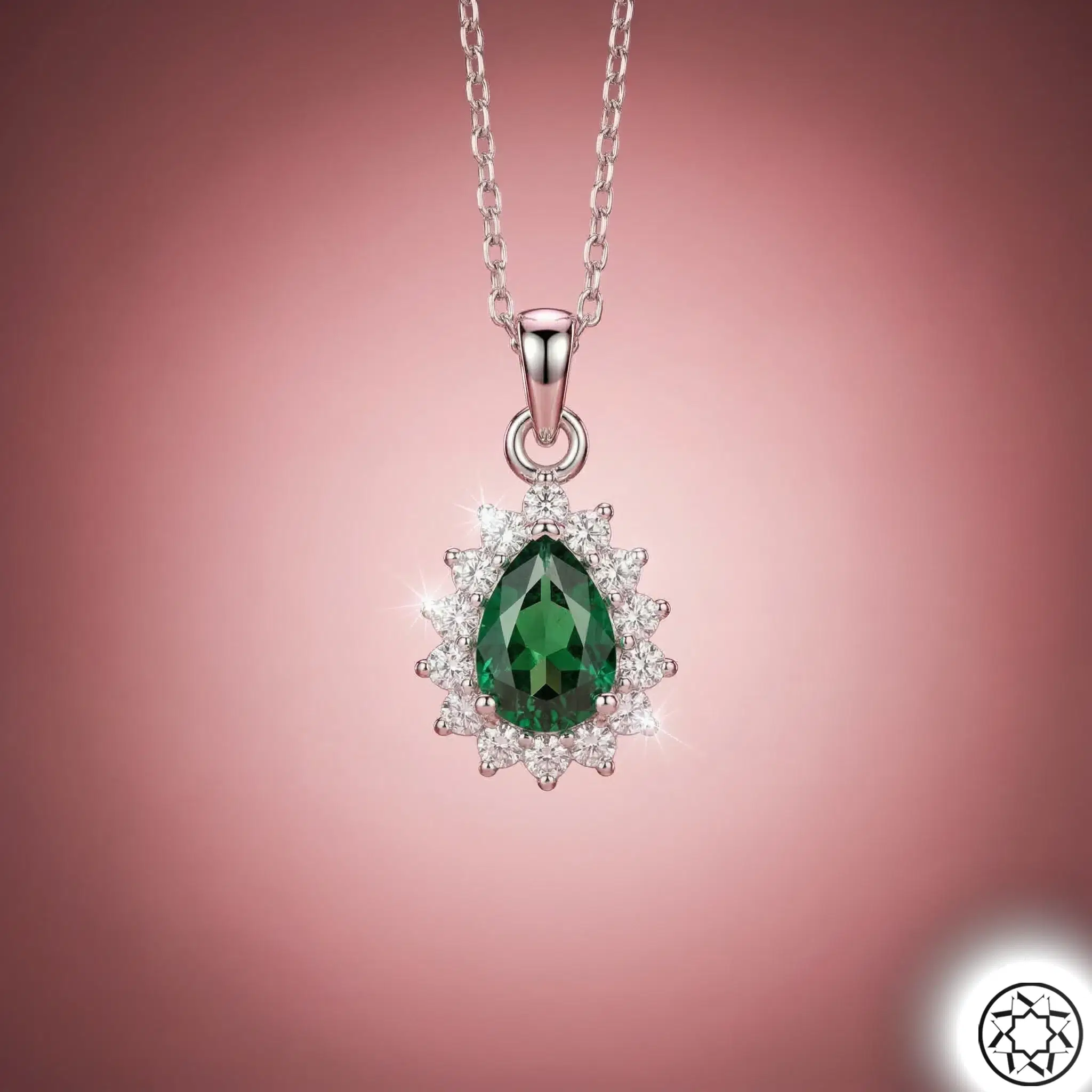 Green Stone-set Drop Women's Silver Necklace