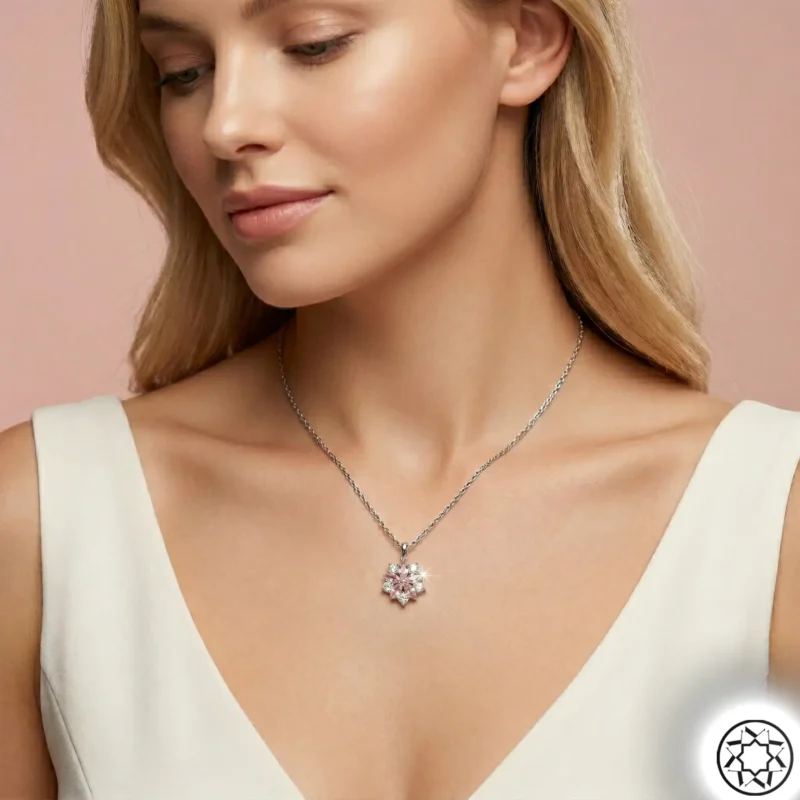 Pembe Çiçek Kadın Gümüş Kolye Modeli