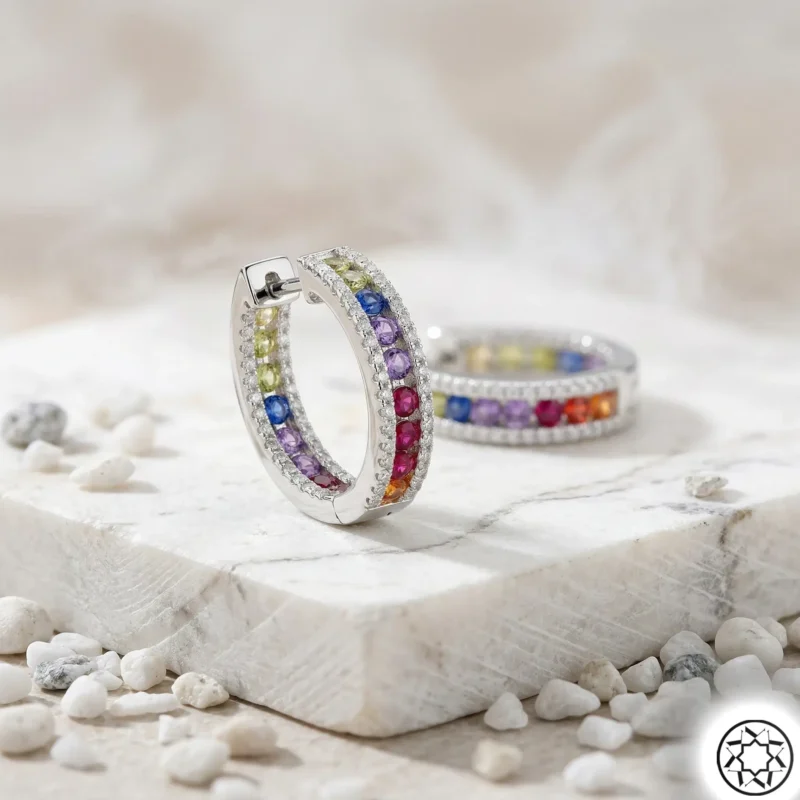 Mix Taşlı Kadın Gümüş Halka Küpe