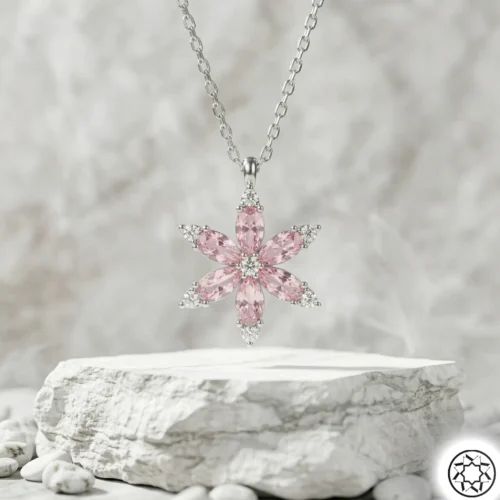 Pembe Çiçek Kadın Gümüş Kolye