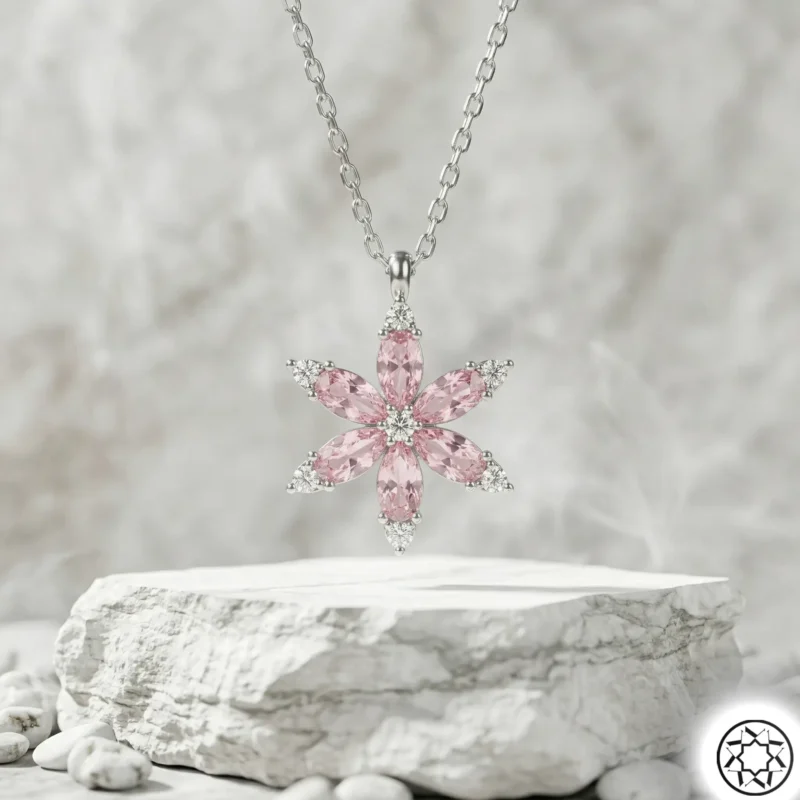 Pembe Çiçek Kadın Gümüş Kolye