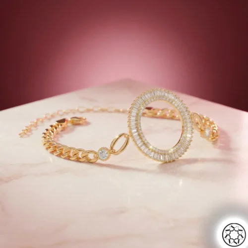 Altın Yaldızlı Yarım Altın Çerçeveli Kadın Gümüş Bileklik