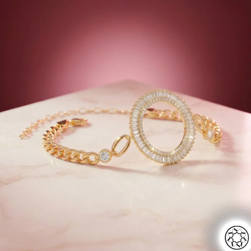 Altın Yaldızlı Yarım Altın Çerçeveli Kadın Gümüş Bileklik