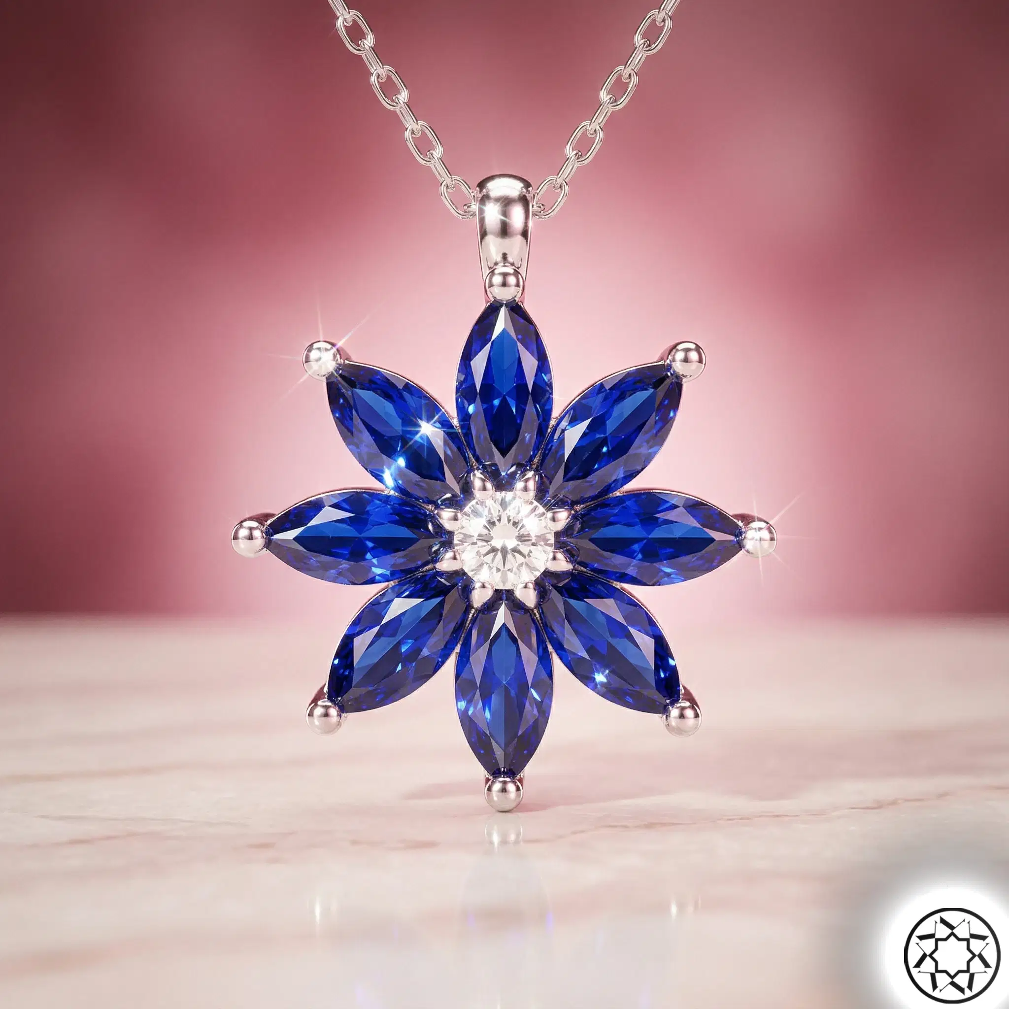 Navy Flower Women's Silver Necklace