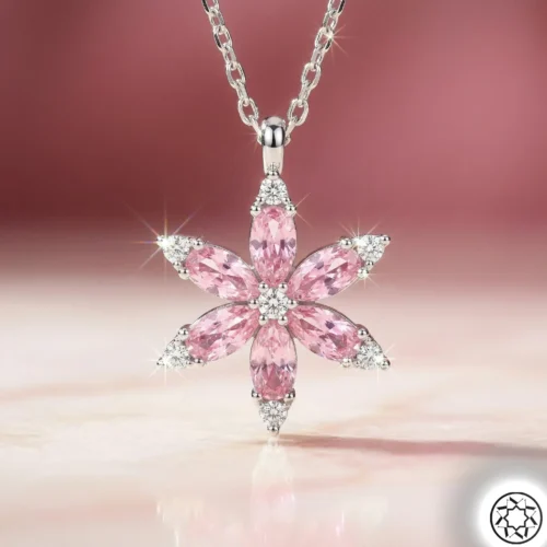 Pembe Çiçek Kadın Gümüş Kolye