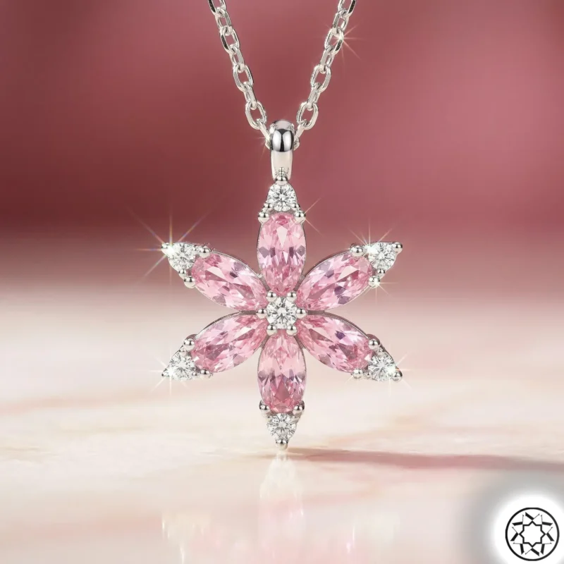 Pembe Çiçek Kadın Gümüş Kolye