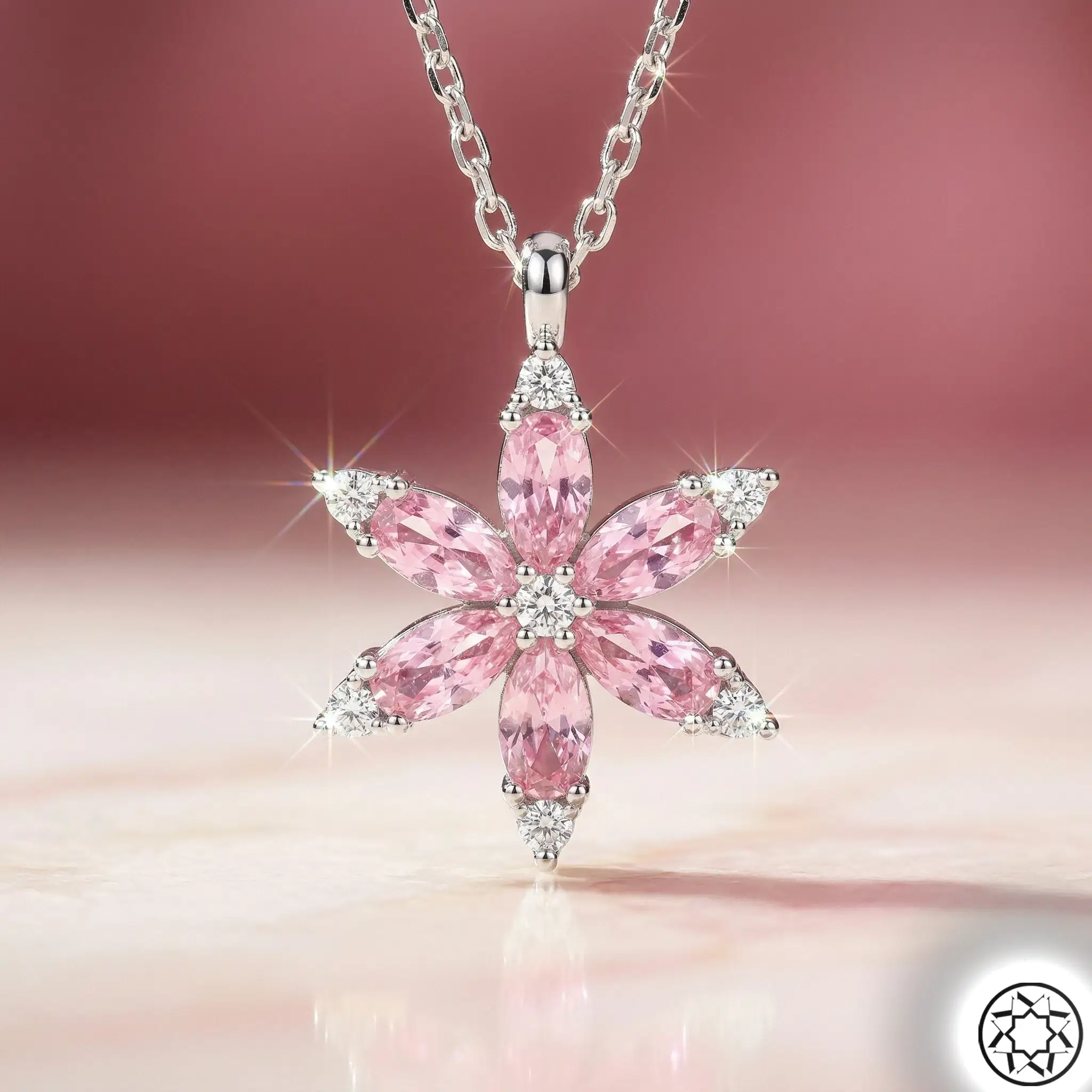 Pink Flower Women's Silver Necklace