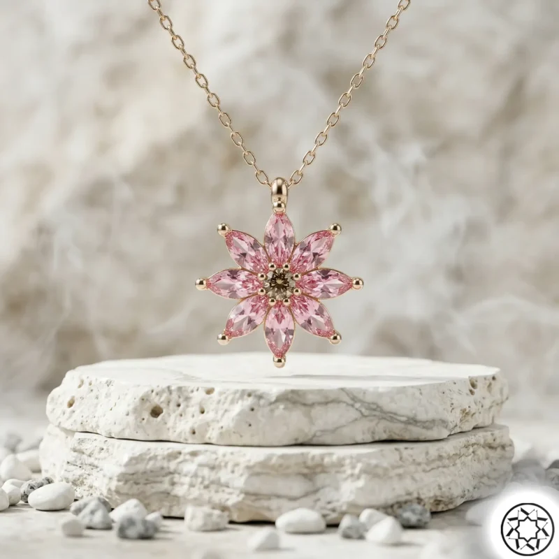 Pembe Çiçek Kadın Gümüş Kolye Modeli