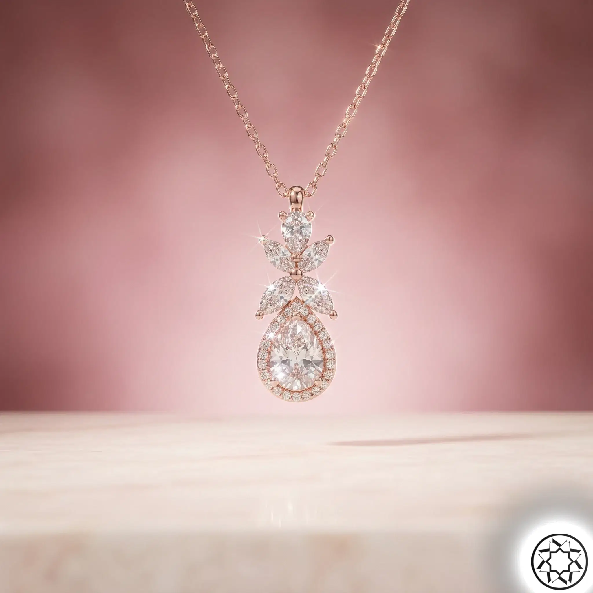 Rose Flower & Drop Women's Silver Necklace