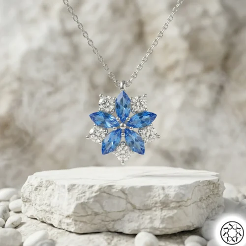 Gemini_Generated_Image_hn918xhn918xhn91 Turkuaz Çiçek Kadın Gümüş Kolye Modeli