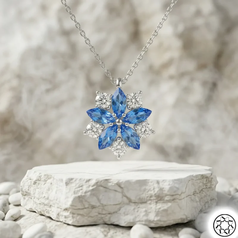 Gemini_Generated_Image_hn918xhn918xhn91 Turkuaz Çiçek Kadın Gümüş Kolye Modeli