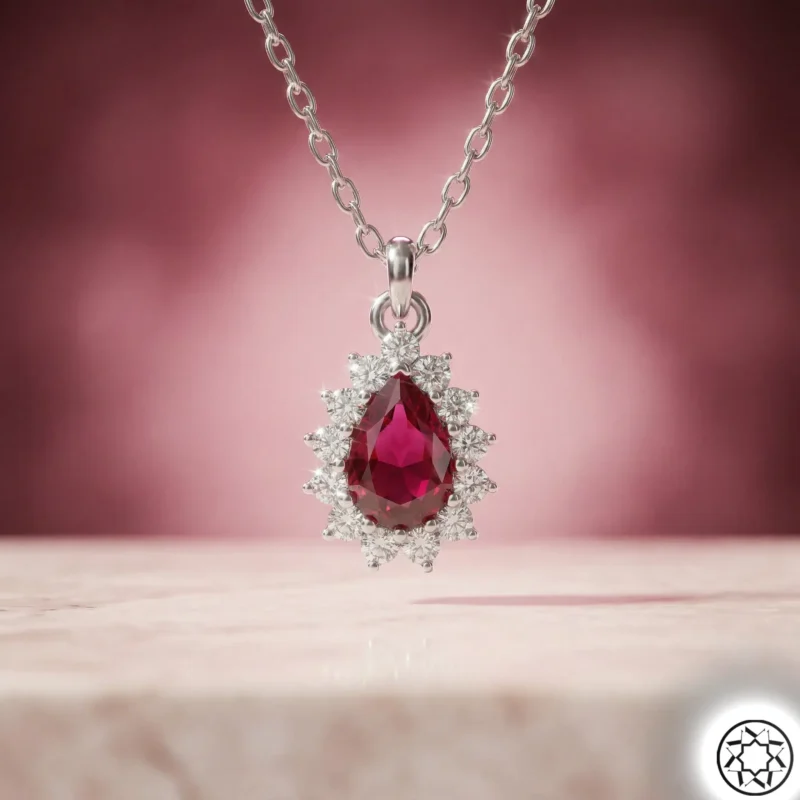 Kırmızı Damla Kadın Gümüş Kolye